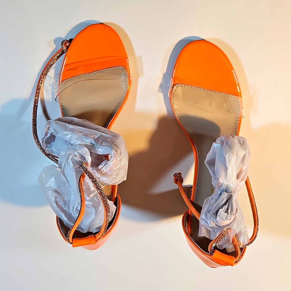 Kayleen By Los Angeles Orange Synthetic Strappy Open Toe Ankle Tie Heel 6